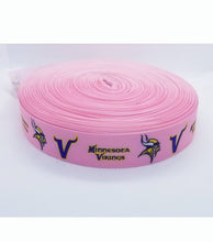 Load image into Gallery viewer, 7/8&quot; Pink Minnesota Vikings Grosgrain Ribbon. NFL Football Sports Ribbon. Vikings Fan
