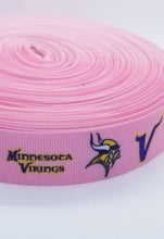 Load image into Gallery viewer, 7/8&quot; Pink Minnesota Vikings Grosgrain Ribbon. NFL Football Sports Ribbon. Vikings Fan
