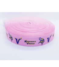 Load image into Gallery viewer, 7/8&quot; Pink Minnesota Vikings Grosgrain Ribbon. NFL Football Sports Ribbon. Vikings Fan
