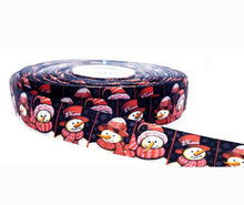 Load image into Gallery viewer, 7/8&quot; Snowman, Winter Wonderland Christmas Ribbon. Classic Red Scarves and Christmas Hats
