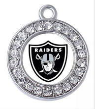 Load image into Gallery viewer, Las Vegas Raiders NFL Football Charms.  Sports Team Charms in  2.5cm and 2cm  Rhinestone Charms Now in 2cm with Black Background
