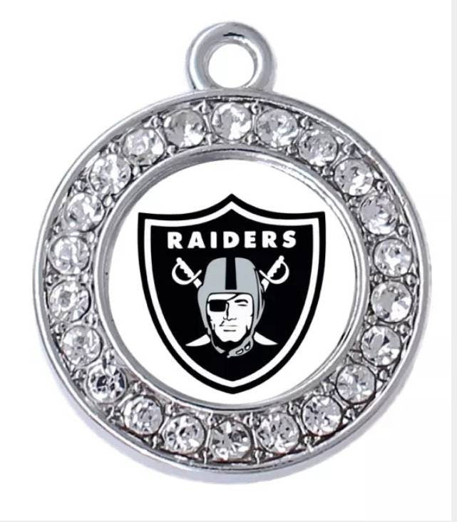 Las Vegas Raiders NFL Football Charms.  Sports Team Charms in  2.5cm and 2cm  Rhinestone Charms Now in 2cm with Black Background