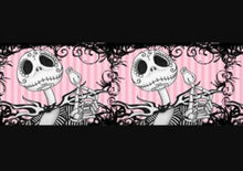 Load image into Gallery viewer, 1&quot; Pink Jack Skellington grosgrain ribbon- Tim Burton Classic. Halloween town Christmastown
