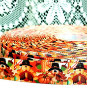 Load image into Gallery viewer, 7/8&quot; Thanksgiving Turkey grosgrain Ribbon. Fall Holiday Robbon. Pumpkins Ribbon. Thanksgiving Pilgrim Turkeys. Acorns
