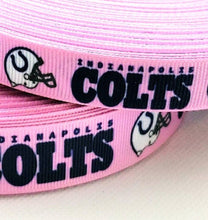 Load image into Gallery viewer, 5/8&quot; and 7/8&quot; Pink Indianapolis Colts Grosgrain Ribbon. Pink Sports NFL Football Ribbon Sports Ribbon.
