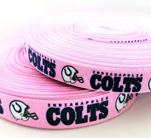 Load image into Gallery viewer, 5/8&quot; and 7/8&quot; Pink Indianapolis Colts Grosgrain Ribbon. Pink Sports NFL Football Ribbon Sports Ribbon.
