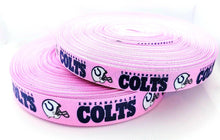 Load image into Gallery viewer, 5/8&quot; and 7/8&quot; Pink Indianapolis Colts Grosgrain Ribbon. Pink Sports NFL Football Ribbon Sports Ribbon.
