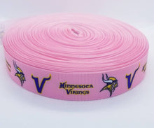 Load image into Gallery viewer, 7/8&quot; Pink Minnesota Vikings Grosgrain Ribbon. NFL Football Sports Ribbon. Vikings Fan
