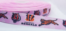 Load image into Gallery viewer, 7/8&quot; Pink Cincinnati Bengals Grosgrain Ribbon. Football Ribbon NFL Sports Girl Power Pink Sports Ribbon

