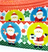 Load image into Gallery viewer, 7/8&quot; Santa Claus Christmas Ribbon. Christmas Bulb Ribbon. Christmas Grosgrain Ribbon. Snowflake Ribbon
