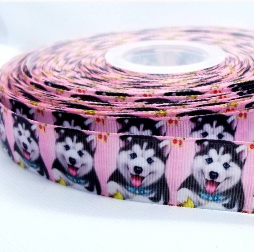 7/8'' Husky Puppy Dog Ribbon. Pet Gifts.