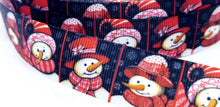 Load image into Gallery viewer, 7/8&quot; Snowman, Winter Wonderland Christmas Ribbon. Classic Red Scarves and Christmas Hats
