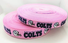 Load image into Gallery viewer, 5/8&quot; and 7/8&quot; Pink Indianapolis Colts Grosgrain Ribbon. Pink Sports NFL Football Ribbon Sports Ribbon.
