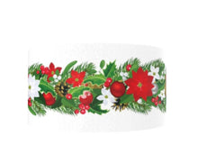 Load image into Gallery viewer, 7/8&quot; Garland Poinsettia Pine Cones Christmas Ribbon Red Berries White Flowers
