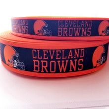Load image into Gallery viewer, 7/8&quot;&amp; 1.5&quot; Cleveland Browns Grosgrain Ribbon. Brown Ribbon Football Ribbon NFL Sports Ribbon
