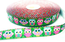 Load image into Gallery viewer, 7/8&#39;&#39; Baby Owls Ribbon. Cute Adorable Bright Owls. Owl Bird Ribbon
