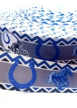 Load image into Gallery viewer, 7/8&quot; Indianapolis Colts. Grosgrain Ribbon. Football Ribbon NFL Sports Ribbon
