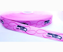 Load image into Gallery viewer, 7/8&quot; Pink Seattle Seahawks Grosgrain Ribbon. NFL Football Sports Ribbon. Pink Sports Ribbon
