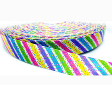 Load image into Gallery viewer, 7/8&quot; Easter Stripes with Confetti Bright Colorful grosgrain ribbon. Easter Ribbon
