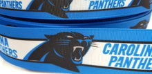 Load image into Gallery viewer, Carolina Panthers NFL Football Ribbon. In 5/8&quot;, 7/8&quot; and 1.5&quot; wide.
