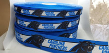 Load image into Gallery viewer, Carolina Panthers NFL Football Ribbon. In 5/8&quot;, 7/8&quot; and 1.5&quot; wide.
