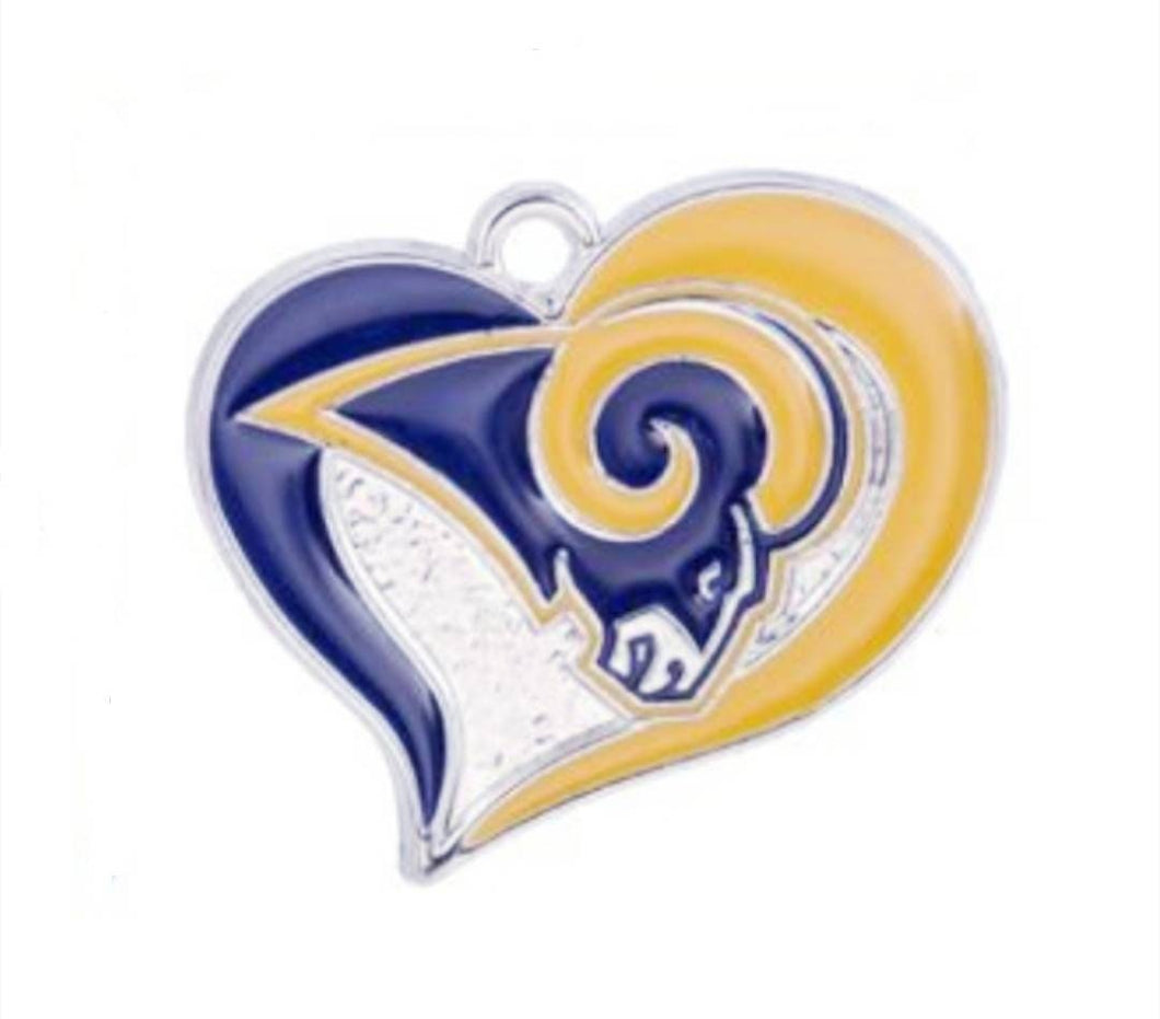 Los Angeles Rams Football Charms. Football Heart Shaped Charms. NFL Charms. Football Sports Jewelry