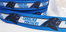 Load image into Gallery viewer, Carolina Panthers NFL Football Ribbon. In 5/8&quot;, 7/8&quot; and 1.5&quot; wide.
