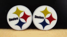 Load image into Gallery viewer, Pittsburgh SteelResin Flatback. NFL Planar Sports Embellishments. Football Bow Center Piece. Football Party Favors. NFL resin charm 25x25mm
