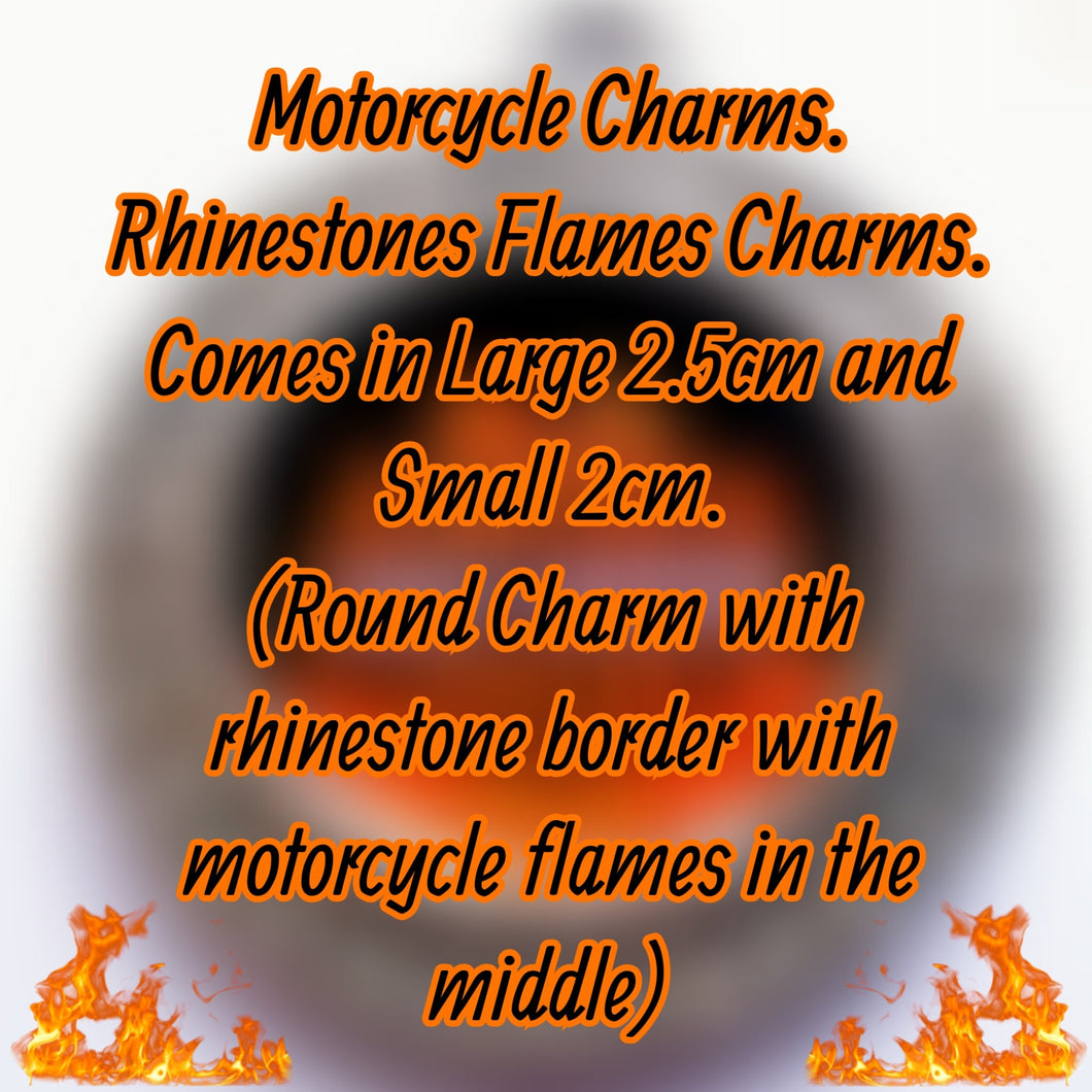 Motorcycle Charms. Rhinestones Flames Charms. Comes in Large 2.5cm and Small 2cm