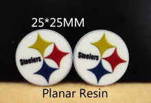 Load image into Gallery viewer, Pittsburgh SteelResin Flatback. NFL Planar Sports Embellishments. Football Bow Center Piece. Football Party Favors. NFL resin charm 25x25mm
