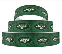 Load image into Gallery viewer, 5/8&quot; New York Jets Football Ribbon. NFL  Sports Teams Grosgrain Ribbon. Green NY Jets
