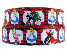 Load image into Gallery viewer, 1&quot; Alice in Wonderland Ribbon. Cheshire Cat and The Rabbit.
