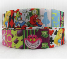 Load image into Gallery viewer, 1&quot; Alice in Wonderland Ribbon. Cheshire Cat and The Rabbit.
