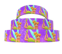 Load image into Gallery viewer, 1&quot; Tinkerbell Fairy Bright Colored Ribbon. Tinkerbell grosgrain ribbon. Favorite
