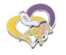 Load image into Gallery viewer, Minnesota Vikings Football Charms. Sports Team Charms. NFL Heart  Charms 25mm
