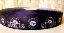 Load image into Gallery viewer, 7/8&quot; Seattle Mariners Grosgrain Ribbon. MLB Sports Teams Baseball
