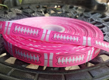 Load image into Gallery viewer, 7/8&quot; Pink Football Ball Design Grosgrain Ribbon. NFL Football Sports Ribbon. College Football University Football. Football Party Themed
