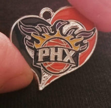 Load image into Gallery viewer, Phoenix Suns NBA Charms. Basketball Heart Shaped Charms. NBA Charms. Football Sports Jewelry
