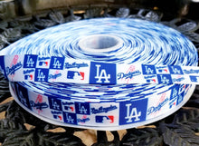 Load image into Gallery viewer, 7/8&quot; Los Angeles Dodgers Grosgrain Ribbon. MLB Sports Team Ribbon
