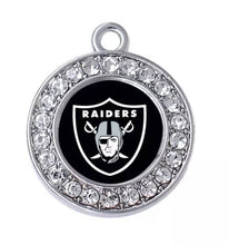 Load image into Gallery viewer, Las Vegas Raiders NFL Football Charms.  Sports Team Charms in  2.5cm and 2cm  Rhinestone Charms Now in 2cm with Black Background
