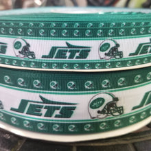 Load image into Gallery viewer, New York Jets Grosgrain Ribbon. In 7/8&quot; and 1.5&quot; NFL Football Sports Ribbon.
